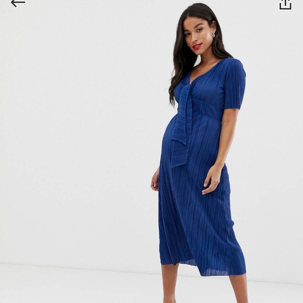 ASOS Blue Plisse Maternity Midi Dress